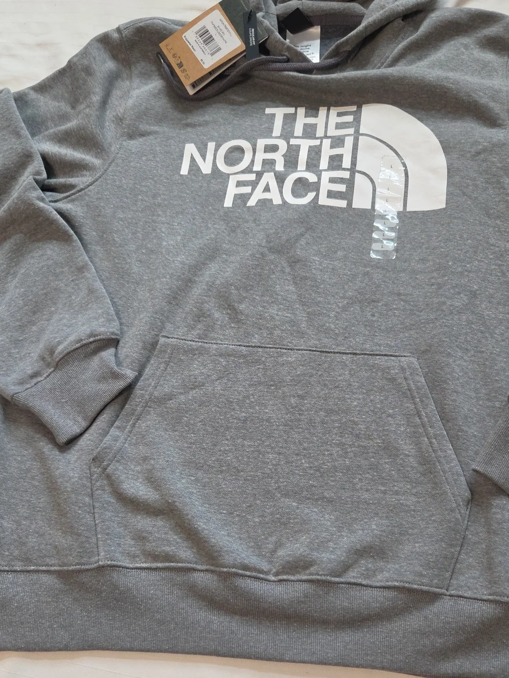 NWT The North Face Heather Gray Pullover Hoodie with White Logo SzL